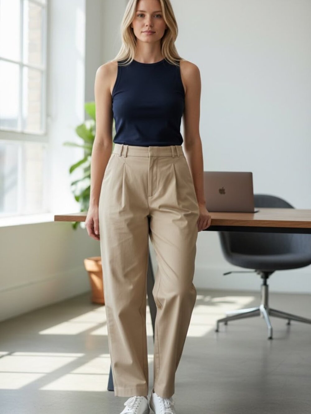 ZARA Women's High-Waisted Pleated Chino Pants Beige, Size M (US 28)